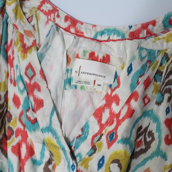 By Anthropologie Felipa Dress Ikat Midi Multicolored smocked waist XS Petite - Picture 6 of 11